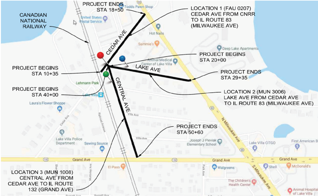 Map of pin-pointed locations of improvements